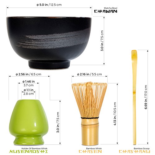 Tealyra - Matcha - Start Up Kit - 4 items - Matcha Green Tea Gift Set - Japanese Made Black Bowl - Bamboo Whisk and Scoop - Whisk Holder - Gift Box - Thumbnail 4