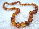 Amber Teething Necklace for Babies Unisex - Anti Flammatory, Drooling & Teething Pain Reduce Properties - Certificated Natural Oval Baltic Jewelry with the Highest Quality Guaranteed. Easy to Fastens with a Twist-in Screw Clasp Mothers Approved Remedies! (Baroque Cognac)