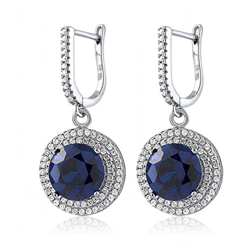 Sterling silver round blue simulated sapphire women s d…