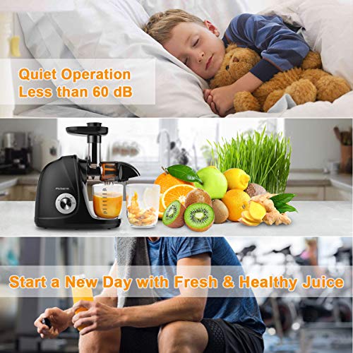 Juicer Machines, Picberm Slow Masticating Juicer Extractor with Quiet Motor Easy to Clean, BPA-Free Cold Press Anti-Blocking Juicer with Peeler, Brush & Recipes for Fruits and Vegetables, Black
