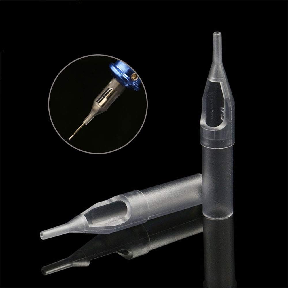 Disposable Tattoo Tips Tubes, Tazay 200pcs Assorted Size Round Tattoo Tips Tubes 3RL 5RL 7RL 9RL for Tattoo Needles Round Diamond Flat/Magnum Sterilize Tips Grips Tattoo Supplies