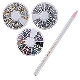 Sinsun Professional Manicure Nail Art Decorations Set-1000 Pcs Mixed Colors Rhinestones ,1000pc Mixed Sliver Crystal Gemstones + 240pcs 3D Gold And Silver Metal Studs