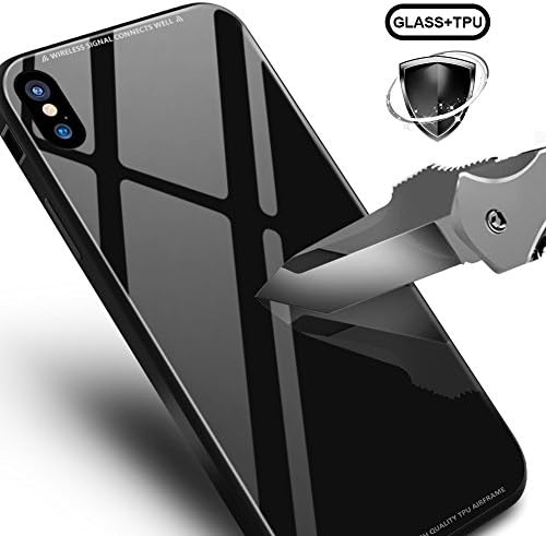iPhone X Cases, Apple Black Tempered Glass Cases with Metal Frame Bumper Soft Silicone Anti-Scratch Back Cover Case for iphone x