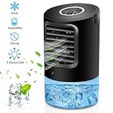 OVPPH Portable Air Conditioner Fan, Personal Fan Desk Fan Space Air Cooler Mini Table Fan Air Circulator Ultra-Quiet Purifier Cooling Fan with Handle and 7 Colors LED Lights for Home, Office, Dorm