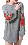 Zevrez Women's Casual Tunic Pullover Floral Long Sleeve Crewneck Sweatshirt Grey Dress