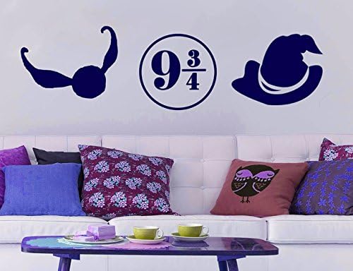 Harry Potter Inspired 3 Piece Magic Wizard Set Vinyl Wall Decal by GMDdecals [NAVY] Sorting Hat, Platform 9 3/4 and Snitch Size 15" x 56" Hogwarts Quidditch Decor