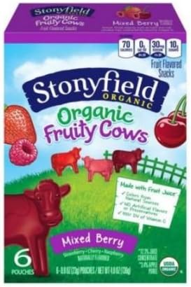 Stonyfield Farm Organic Fruit Cows Mixed Berry Fruit Snacks, 0.8 Ounce -- 48 per case.