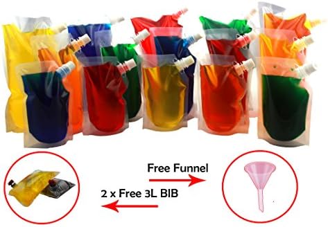15 x Drink Flasks for Cocktails &amp; Other Liquids - Reusable/Freezable - Multiple Sizes - Including 2 free 3L BIB &amp; a funnel. (5x32 Oz, 5x16 Oz, 5x8 Oz) Perfect for cruise ship/concert smuggling.