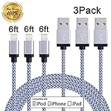 Winage 3Pack 6FT Ultra Long Nylon Braided iPhone Charging Cable USB Cord Charger for iPhone SE / 6s / 6 /6 Plus/ 6s Plus / 7/ 7Plus / 5s / 5c / 5 / iPad Air/ Mini / iPod Nano / Touch ( White )