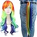 ANOGOL Hair Cap+ Rainbow Wig with Tail Long Straight Colorful Synthetic Wigs for Women Men Multi-Colored Scene Wigs for Anime Cosplay Halloween Costume Christmas Party Outfit Mardi Gras Wig