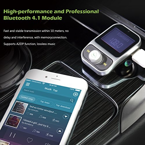 KeeKit Bluetooth FM Transmitter, Wireless In-Car FM Transmitter Radio Adapter Car Kit, Universal Car Charger with Hands-Free Calling, AUX Output, 3.1A Dual USB Charging Ports for iPhone, Samsung, etc.