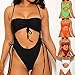 Mlide Womens Swimsuit Bandage High Cut One Piece Swimwear Solid Color Padded Push Up Bikini Sets Blackthumb 2