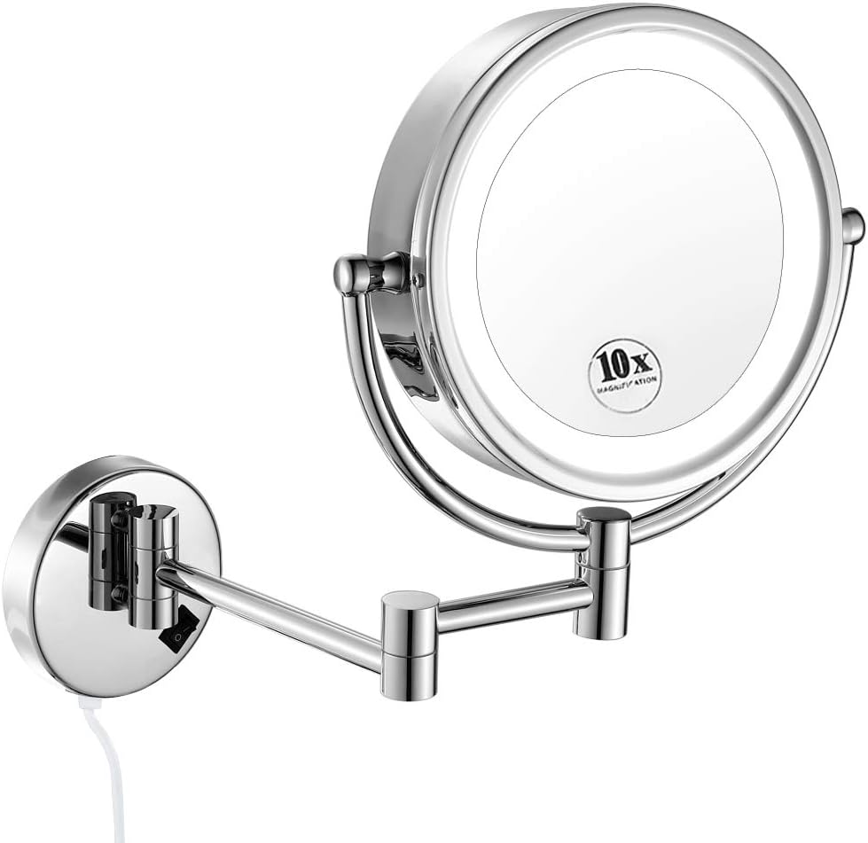 GURUN 8Inch Wall Mounted Lighted Magnifying Mirror TwoSided Swivel