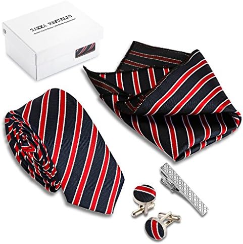Zakka Republic Mens Skinny Tie, Cufflinks, Pocket Square and Tie Clip Set