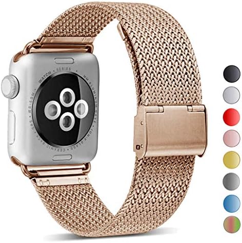 Seoaura Compatible Watch Band 38mm 40mm, Stainless Steel Milanese Loop Replacement Strap with Magnetic Closure Series 4 3 2 1 Sports (Vintage Gold, 38mm/40mm)