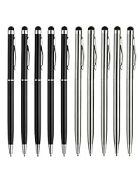 UROPHYLLA - Lápiz capacitivo universal 2 en 1 para iPad, iPhone, Samsung, HTC, Kindle, tableta, todos los dispositivos de pantalla táctil capacitiva (5 negros, 5 plateados), Multicolor