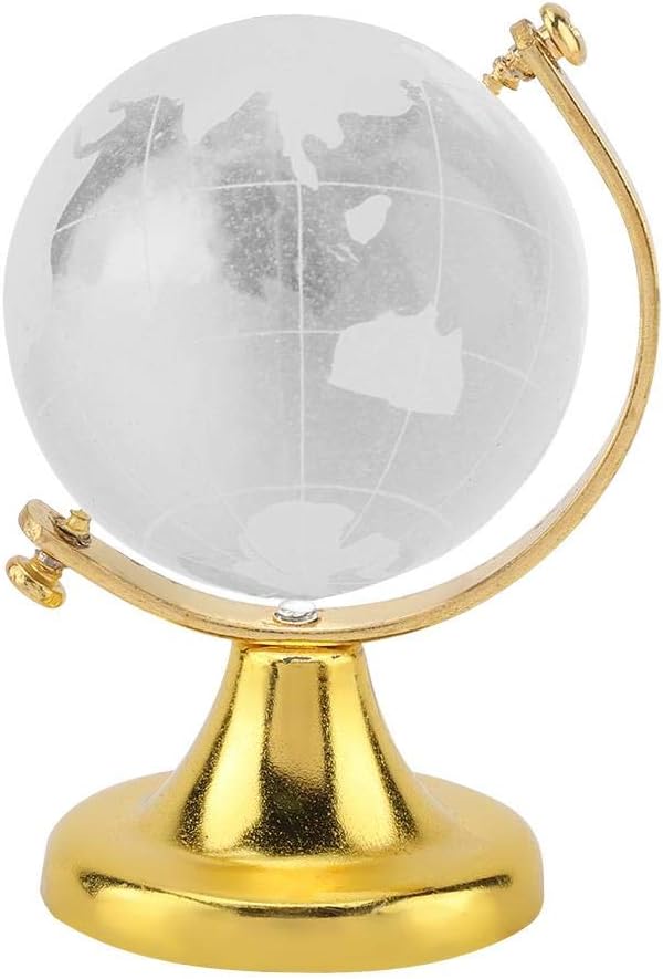 Crystal Globe, Crystal Ball Glass Sphere Display Globe, Round Earth Globe World Map Crystal Glass Ball Sphere Home Office Decor Gift (Golden)