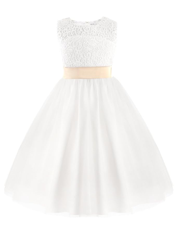 Tiaobug Festliches Mädchen Kleid Prinzessin Blumenmädchen-Kleid Hochzeit Brautjungfern Festzug Kleider Weiß 92-152