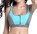 (Women's Sports Bras Gym Yoga Top Zipper Front Breathable Bras Double Wear Bras L, blue)
