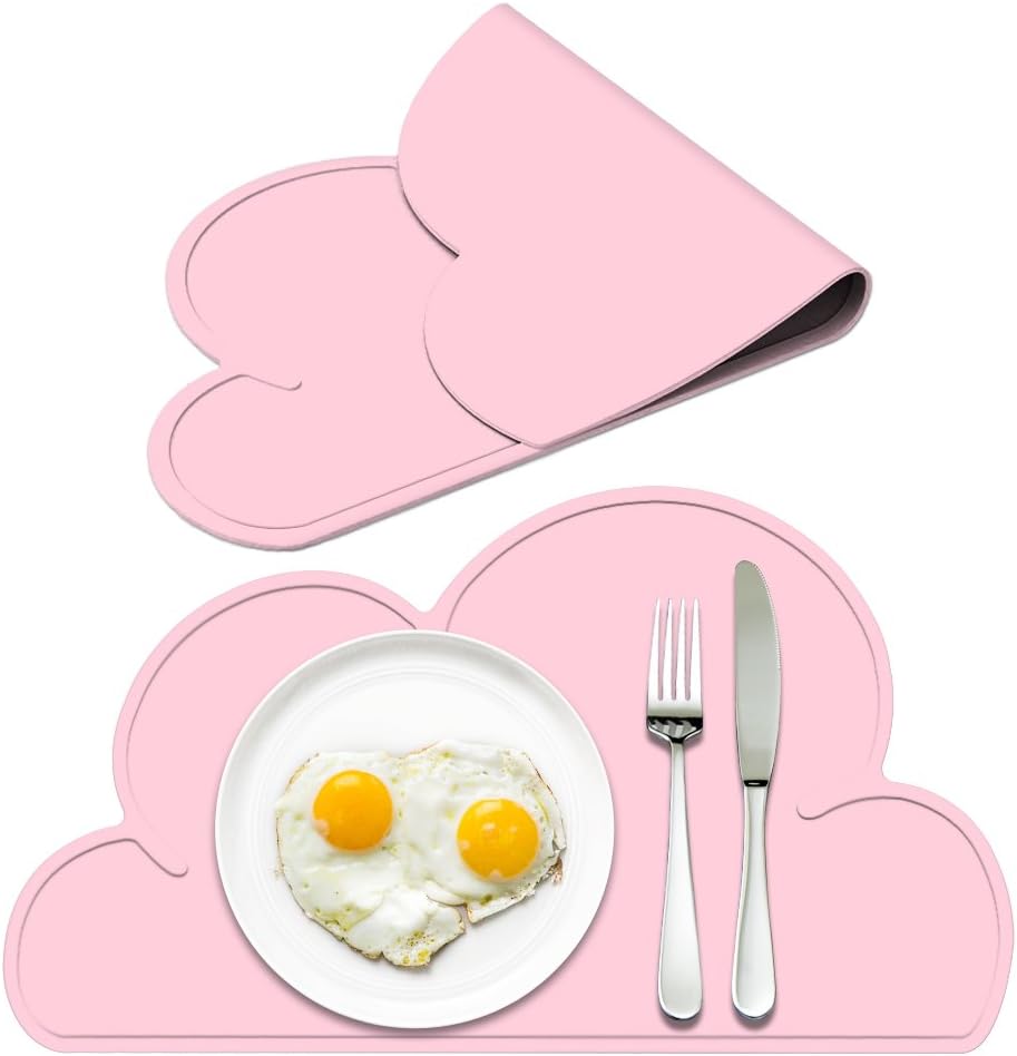 Silicone Kids Placemat - Reusable Travel Waterproof Placemat for Kids Portable Roll Up Non Slip Silicone Placemat (pink)