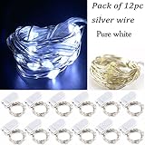 LRCXL Pack of 12 LED Battery Operated Lights 20 Micro Starry LEDs on Silver Wire,2 x CR2032 Batteries Included,6.5 Ft (2m) for DIY Wedding Centerpiece or Table Decorations (Pure White)