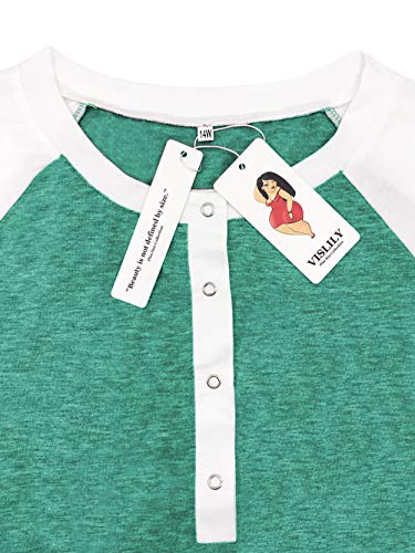 Womens Plus Size Tops Henley Shirts Short Sleeve Light Green 18W - Thumbnail 2