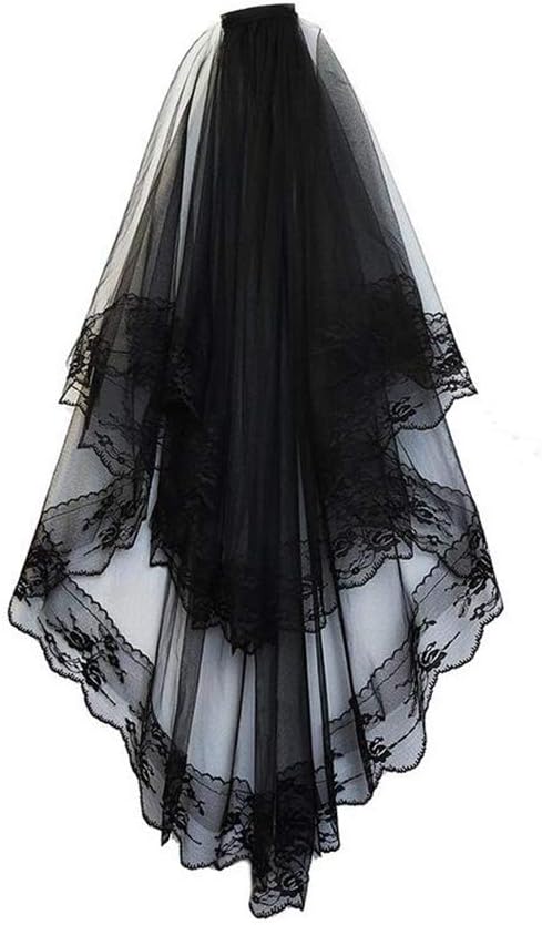 Halloween Lace Veil Creative Wedding Veil Halloween Veil with 2 Layer Veil Reusable Lace Veil for Women Wedding Halloween Costume Black