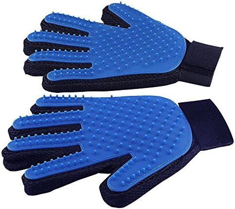 Flytaker Pet Grooming Glove Hair Remover Mitts Deshedding Brush Glove Massage Tool for Dogs &amp; Cats Pack of 2 (Blue)