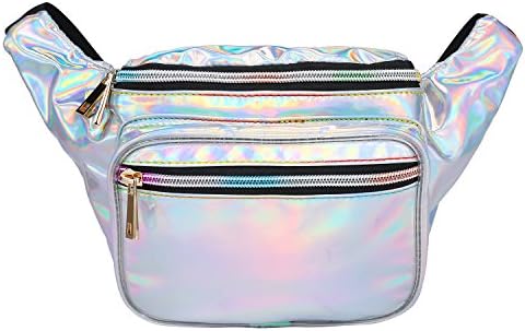 Sansarya Laser Fanny Pack Fashion Holographic Rave Festival Women Waist Bag (Silver)