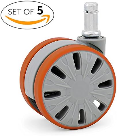 Large Office Chair Wheels Casters for Hardwood - Heavy Duty Replacement Parts Protector for Laminate, Desk Floor Mats and Vinyl. (Set of 5) Color Gray &amp; Orange