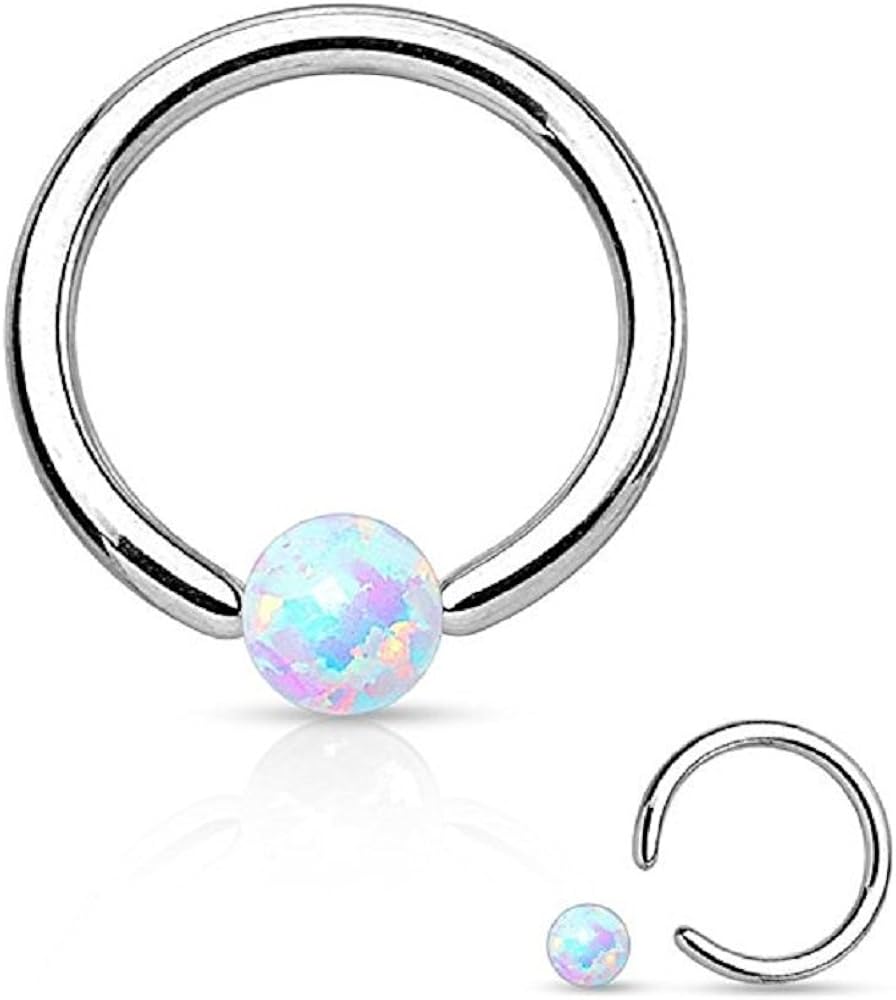 WildKlass Jewelry Opal Captive Bead Synthetic Opal Ball 316L Surgical Steel Silver Spakle