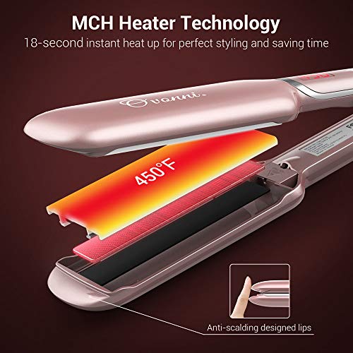 Ovonni Infrared Ionic Hair Straightener, Dual Voltage 2 inch Wide Plate Ceramic Tourmaline Flat Iron, Professional LCD Digital Display Auto Shut Off Straightener Iron for Restoring Damaged Hair (Gold)