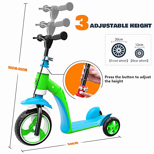 Verkstar Kick Scooter for Kids Toddlers Girls Boys, 2 in 1 Kids Scooter with Handbrake, Adjustable Handle, Extra-Wide Deck, The Latest Outdoor Toys for Kids Activities (Blue & Green)