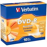Verbatim 4.7GB up to 16x Branded Recordable Disc DVD-R 10-Disc Slim Case 95099