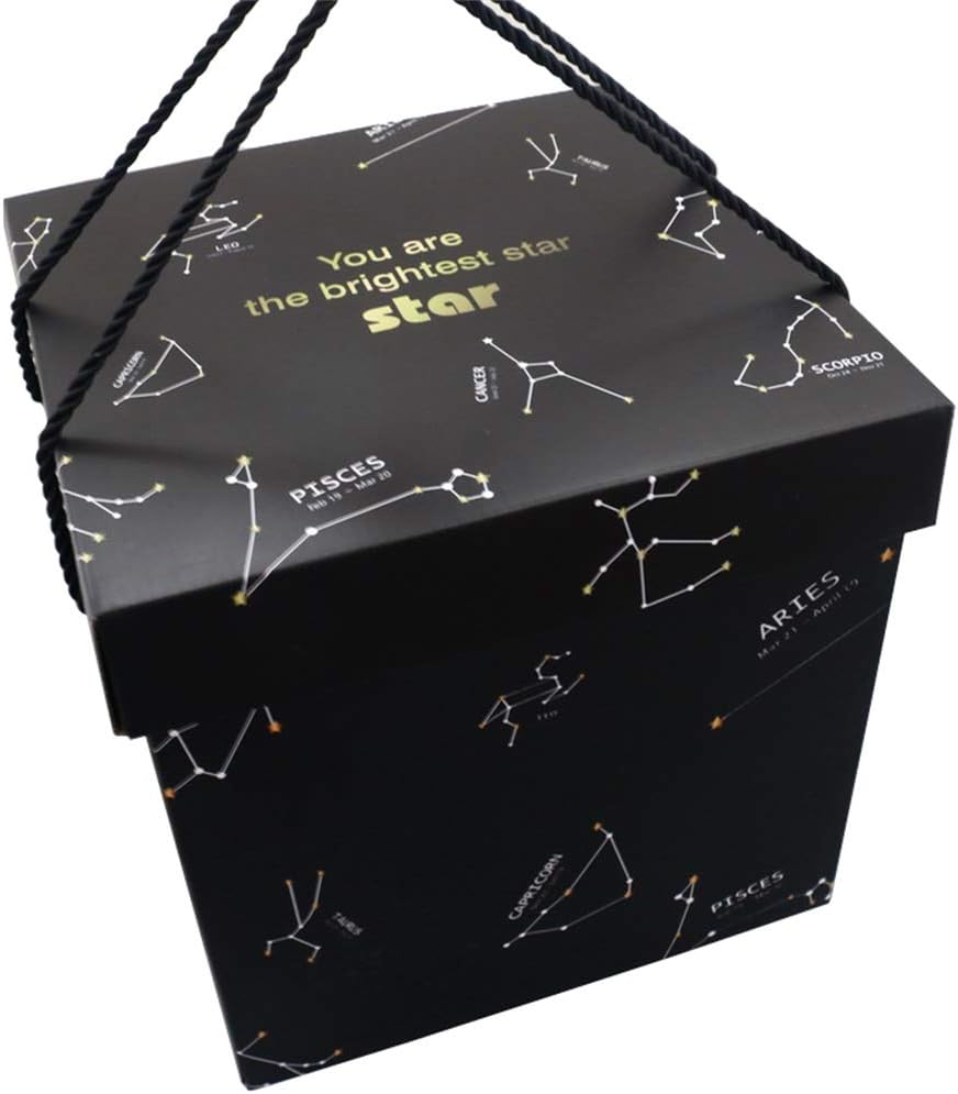Square Gift Box with Lid and Rope, Snack Candy Packaging Decoration Box, Large Capacity, Recyclable, for Toy Jewelry Scarf, Black, (Size: 26 × 26 × 26cm)