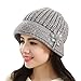 haoricu Beret Cap, Fashion Womens Flower Knit Crochet Beanie Hat Winter Warm Cap (Gray)