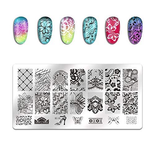 Biutee 5pcs Nail Stamping Plates + 1 Stamper + 1 Scraper Lace Flower Animal Pattern Nail Art Stamp Stamping Template Image Plate Nail Art Stamper Scraper Nails Tool