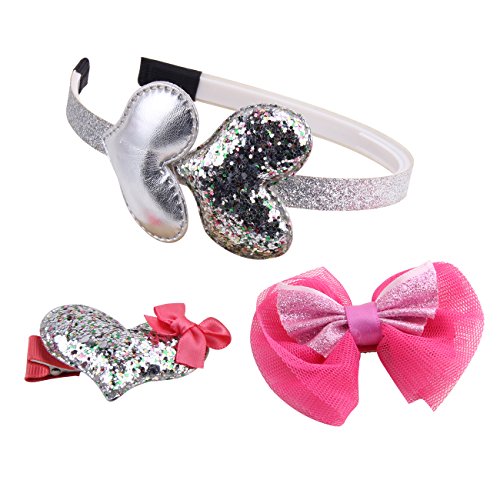Double heart glitter headbands hair clips set glitter h…