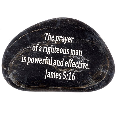 Engraved Inspirational Scripture Biblical Black Stones collection - Stone XII : James 5:16 : " The prayer of a righteous man is powerful and effective. "