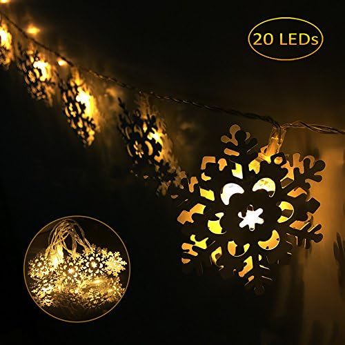 Snowflake String Light 20 LED(6.6 ft) Battery Powered Silver Metal Fairy Decoration Light for Christmas Trees Festival Wedding Party Birthday Bedroom(Warm White) (Snow Light)