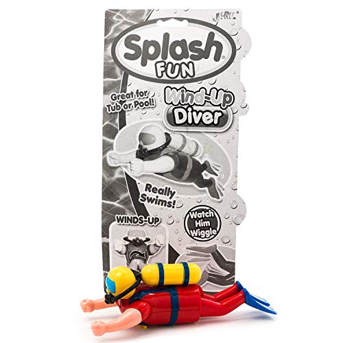 7" Large Splash Fun Wind Up Scuba Diver Bathtub Pool Swimmer Toy Floats and Swims in Water with 2 GosuToys Stickers