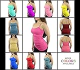 Belle Donne Womens Solid Color Stretch Camisole Spaghetti Strap w/ Built in Bra