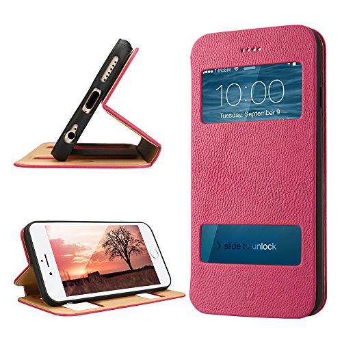 iPhone 6 Case, iPhone 6 Cover, LabatoÂ® Leather Stand Case Cover for Apple iPhone 6 4.7'' Case Cover[Not Compatible to Apple iPhone 6 Plus(5.5â€™â€™) 5 5s 4s 4 3gs] - Newest Magnetic Design Genuine Leather Cases/Covers compatible with IOS8 for Apple iPhone 6 4.7'' Fold Stand & Window Open Case+100% Handmade folio case flip cover case for Apple iPhone 6 4.7'', Rose Color Lbt-IP6-12L33