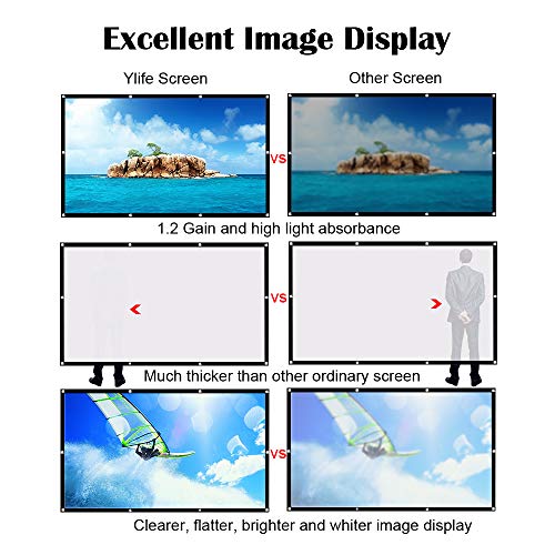 Ylife 84 Inch Projector Screen, 16:9 HD 4K No Crease Portable Video Movie Screen Grommets for Outdoor Indoor Home Theater - Thumbnail 4