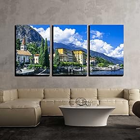 3 Piece Canvas Wall Art - Scenery of Lago Di Como, Cadenabbia. Italy - Modern Home Art Stretched and Framed Ready to Hang - 16"x24"x3 Panels