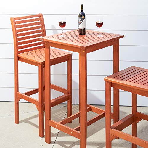 VIFAH V495SET1 Dartmoor Outdoor 3-Piece Wood Bar Set with Bar Table and 2 Bar Chairs