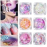Chunky Body Glitter Holographic Gel Self-adhesive Cosmetic for Face Body Eye Hair Nail Crafts - Christmas Party Festival Carnival Makeup Temporary Tattoos, No Need Glue