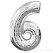 Number 6 Giant Jumbo Helium Foil Mylar Balloons, 40 Inch, Glossy Silver, Premium Quality, for 6th Birthday Party