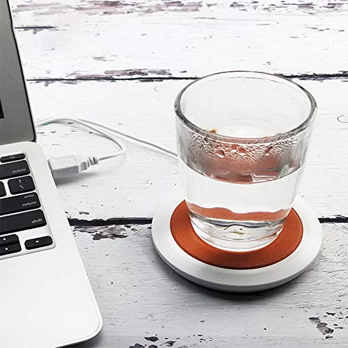 Coffee Mug Warmer, ALLOMN Beverage Warmer for Desk Auto Shut Off, PU Heat-resistant Electric Insulation USB Warm Cup Mat for Office (Deep Orange)