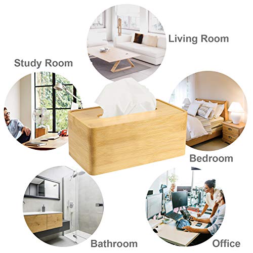 jocabo Bamboo Tissue Box Cover Rectangular Tissue Organizer Holders Napkin Storage Case Paper Stand Dispenser for Home Office Desks,Bathroom,Bedroom